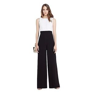 Diane Von Furstenburg DVF Tavita Jumpsuit Cream Lace Top‎ Silk Wide Leg 14